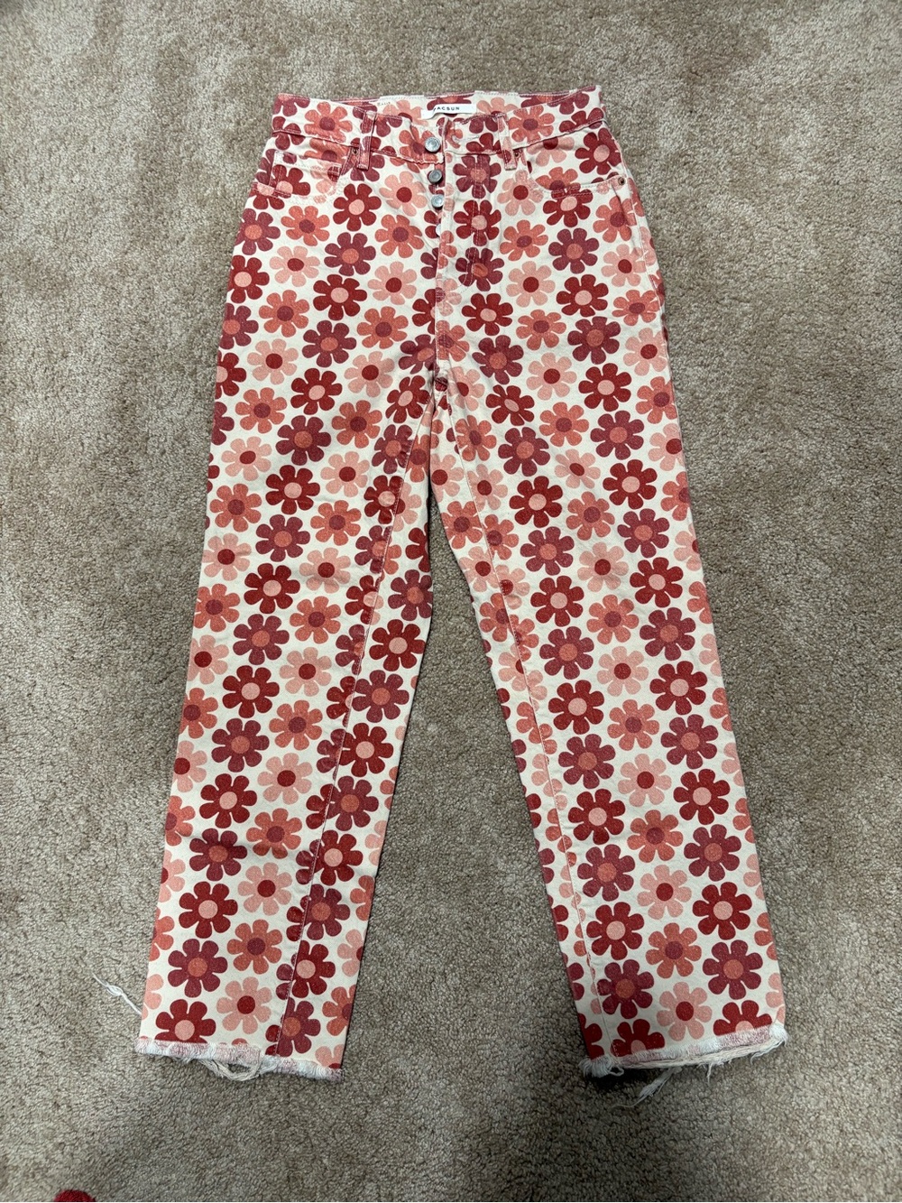 PacSun Red & Cream Floral Denim Jeans